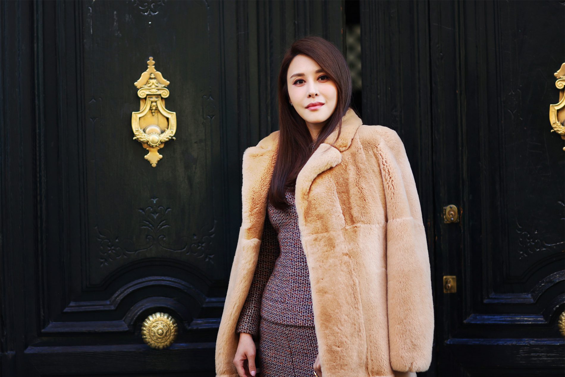 Actress Crystal Mu Juanjo Oliva fur coat Chinese New Year Madrid